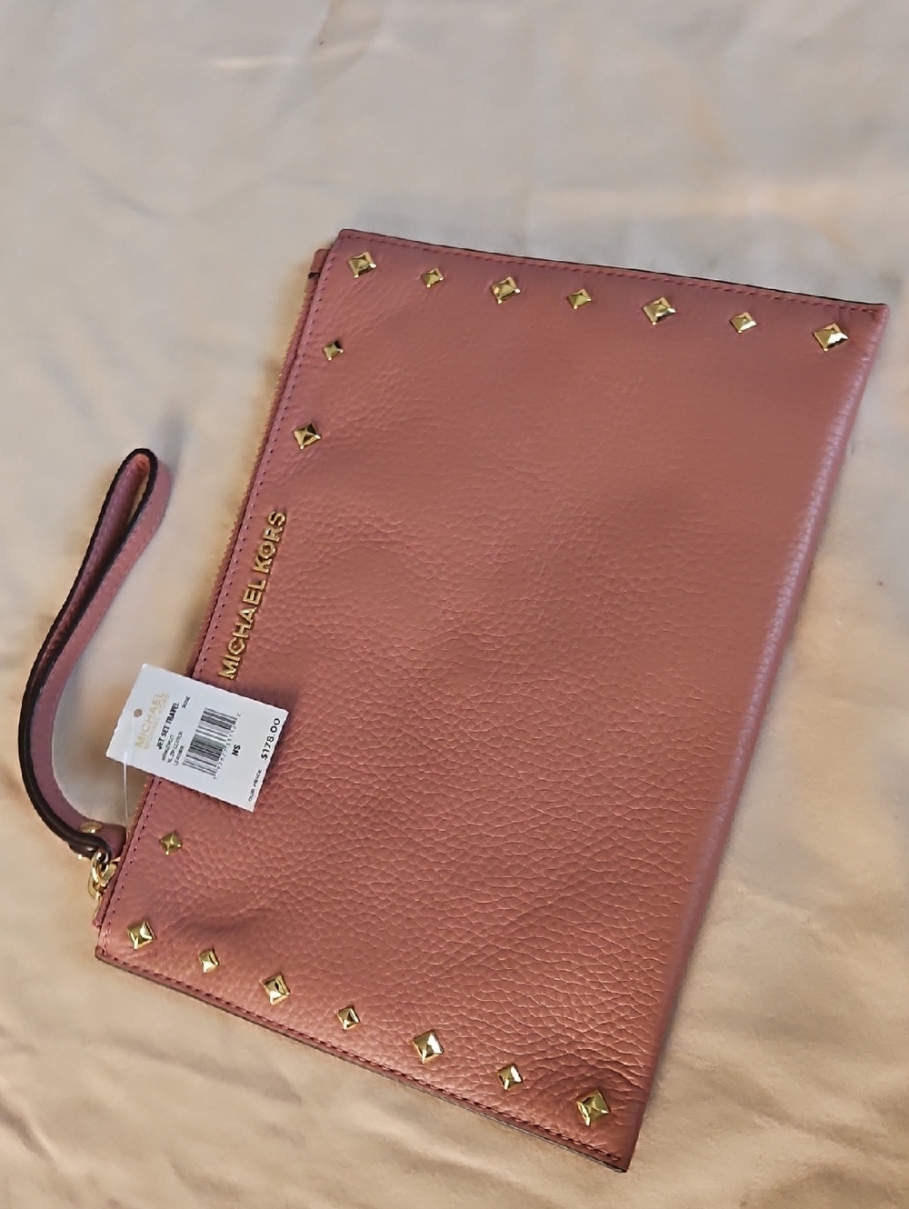 Michael Kors Rose Pink Studded Leather Wristlet Clutch